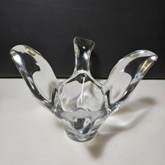 Vintage Mid-Century Modern Heavy Lead Crystal Flying Bird Clear Art Glass Bowl - Picture 3 of 12